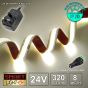 24V/5m WARM WHITE (3000k) COB LED Strip (320 LED / 8w / 743lms per meter) + 24V Adapter