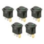5 x SmartSwitch SPST 20mm 12V/16A Illuminated Round Rocker Switch - GREEN LED