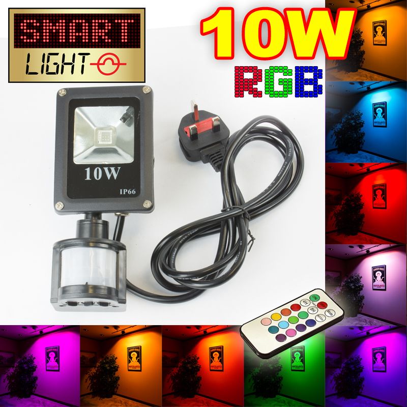 Flat RGB LED Flood Light with Remote + PIR - 10W