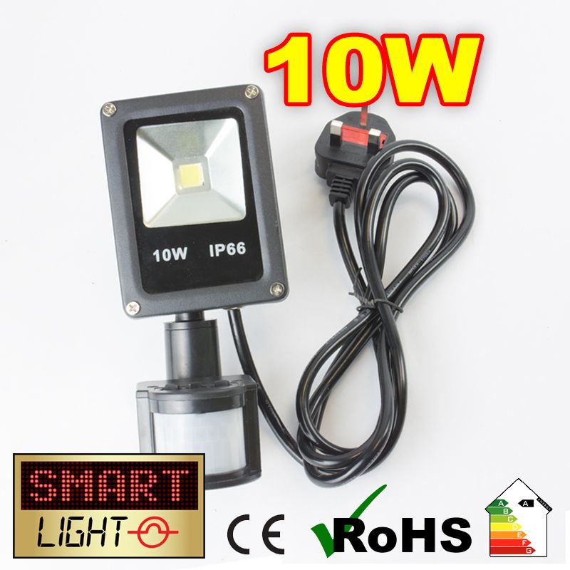 Flat Cool White LED Flood Light + PIR - 10W