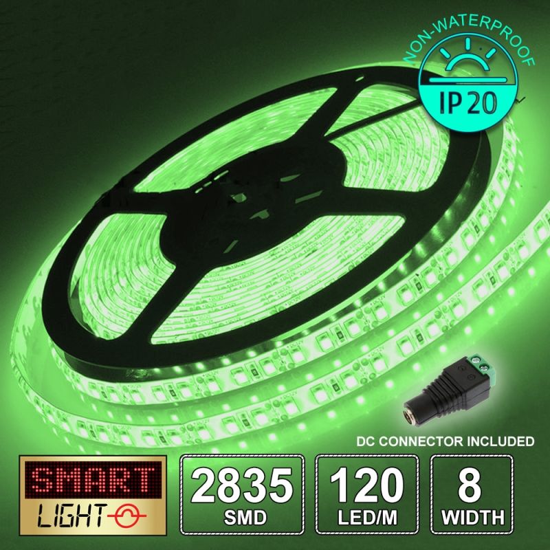 12V/5M SMD 2835 IP20 Non-Waterproof 8mm LED Strip 600 LED (120LED/M) - GREEN