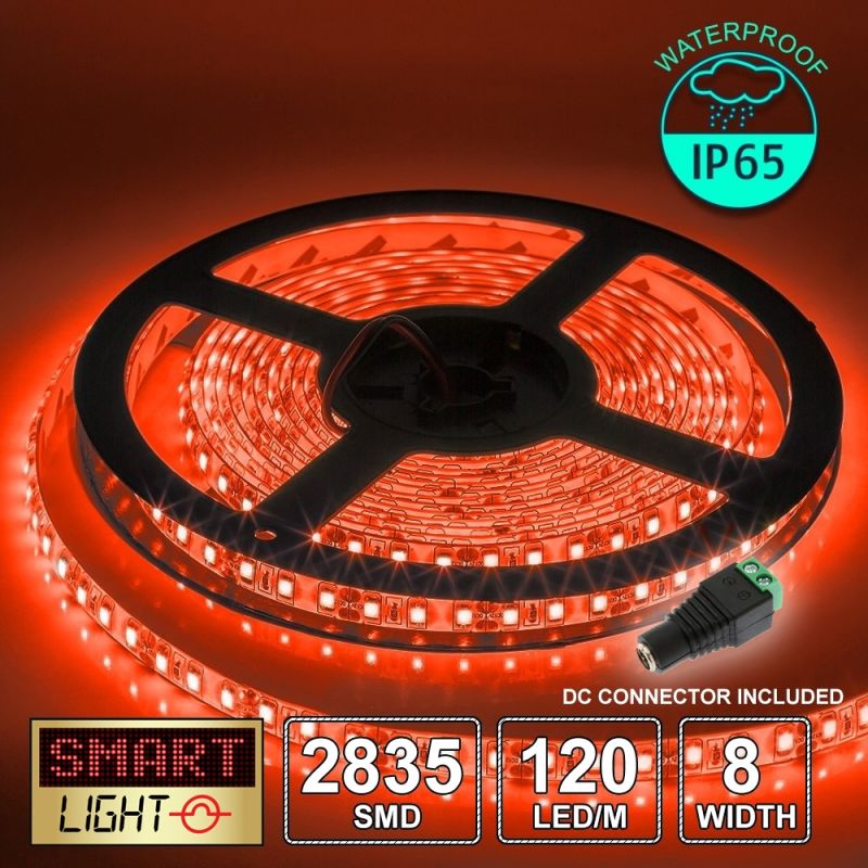 12V/5M SMD 2835 IP65 Waterproof 8mm LED Strip 600 LED (120LED/M) - RED