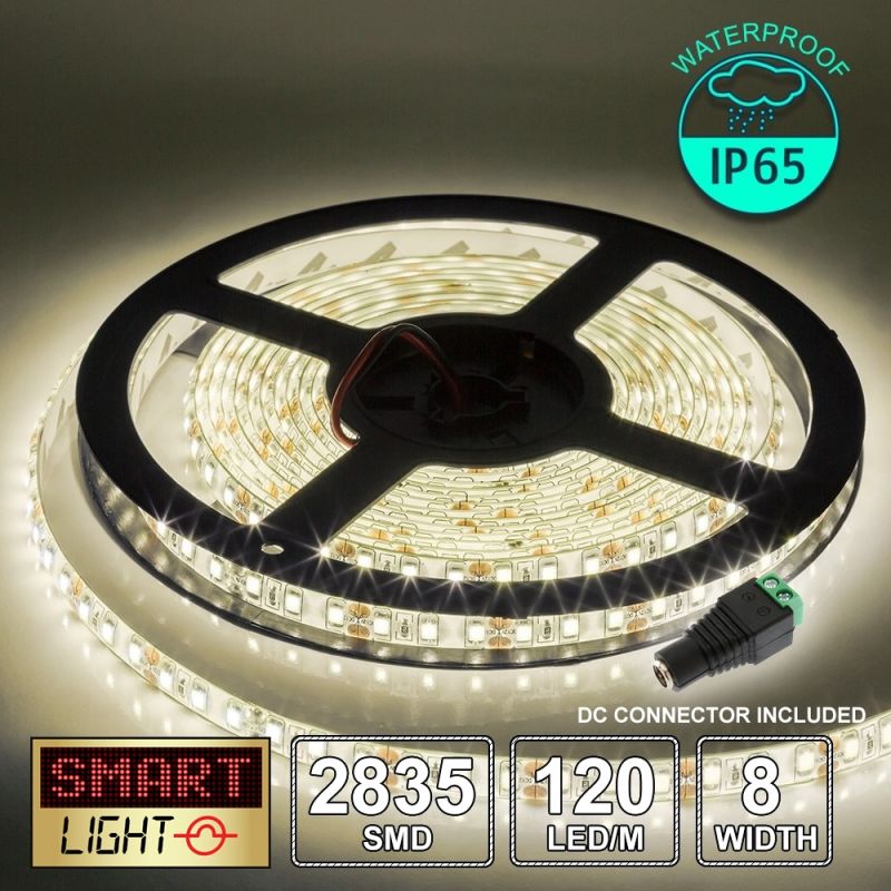 12V/5M SMD 2835 IP65 Waterproof 8mm LED Strip 600 LED (120LED/M) - WARM WHITE