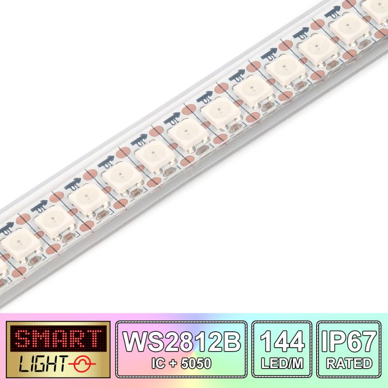 144 LED/M WS2812B RGB Addressable LED Strip IP67 (White PCB)