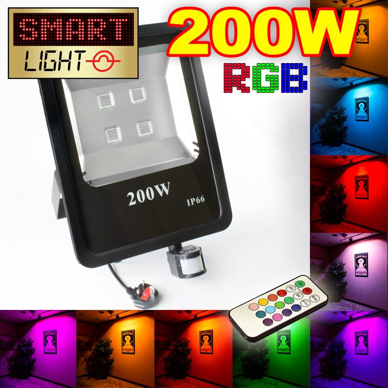Flat RGB LED Flood Light with Remote + PIR - 200W