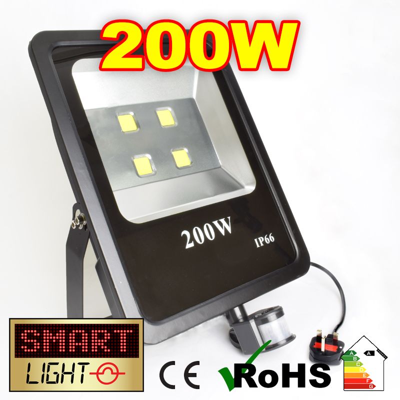 Flat Cool White LED Flood Light + PIR - 200W
