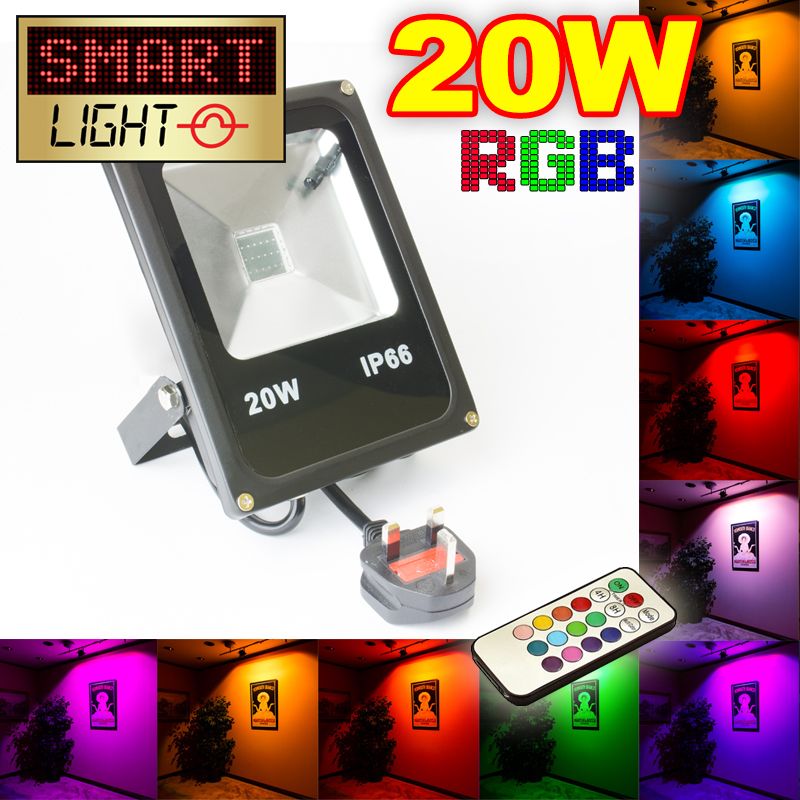 Flat RGB LED Flood Light with Remote - 20W