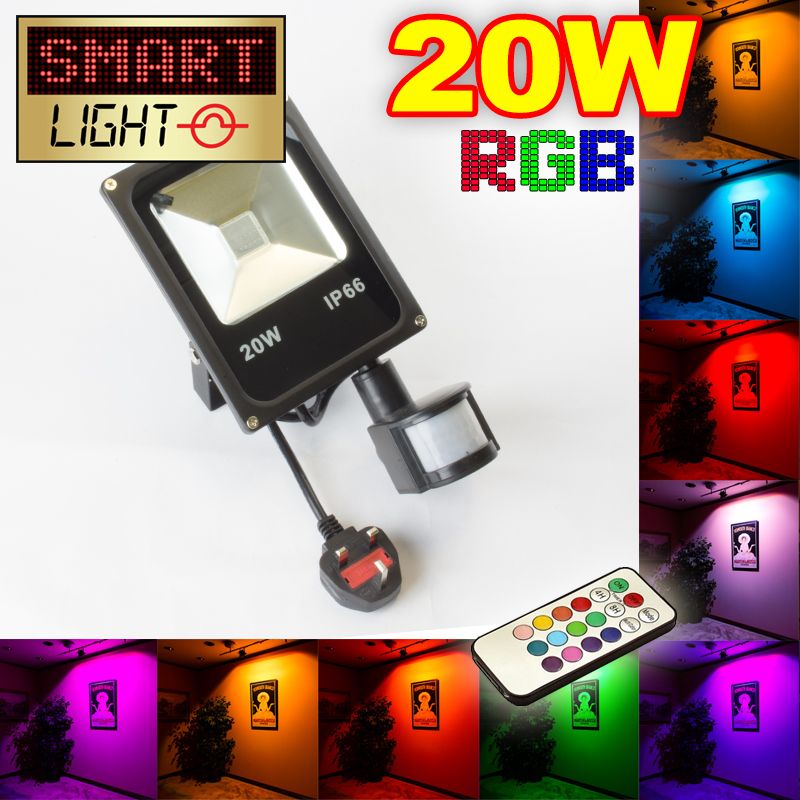 Flat RGB LED Flood Light with Remote + PIR - 20W