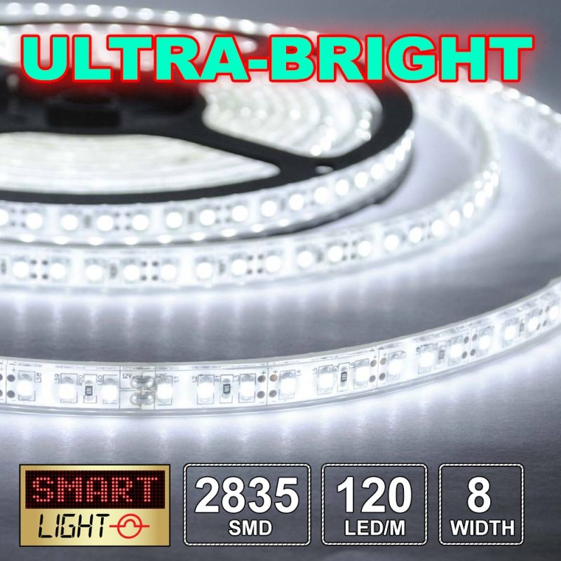 12V/5M WHITE Ultra Bright 600 LED Light Strip Sticky Tape SMD 2835 DC 120LED/M 8mm