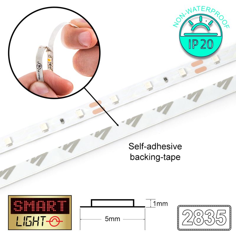 12V/5M SMD 2835 5MM IP20 Non-Waterproof Thin 5mm Strip 600 LED (120LED ...