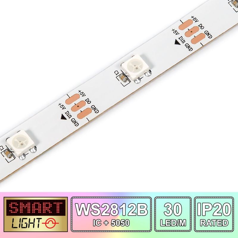 30 LED/M WS2812B RGB Addressable LED Strip IP20 (White PCB)