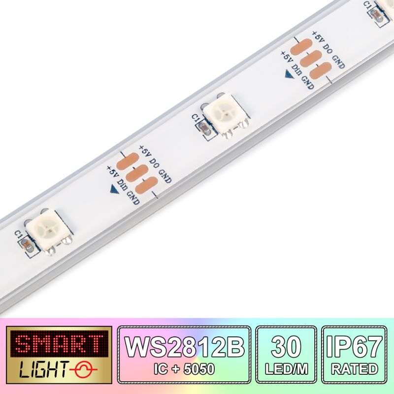 30 LED/M WS2812B RGB Addressable LED Strip IP67 (White PCB)