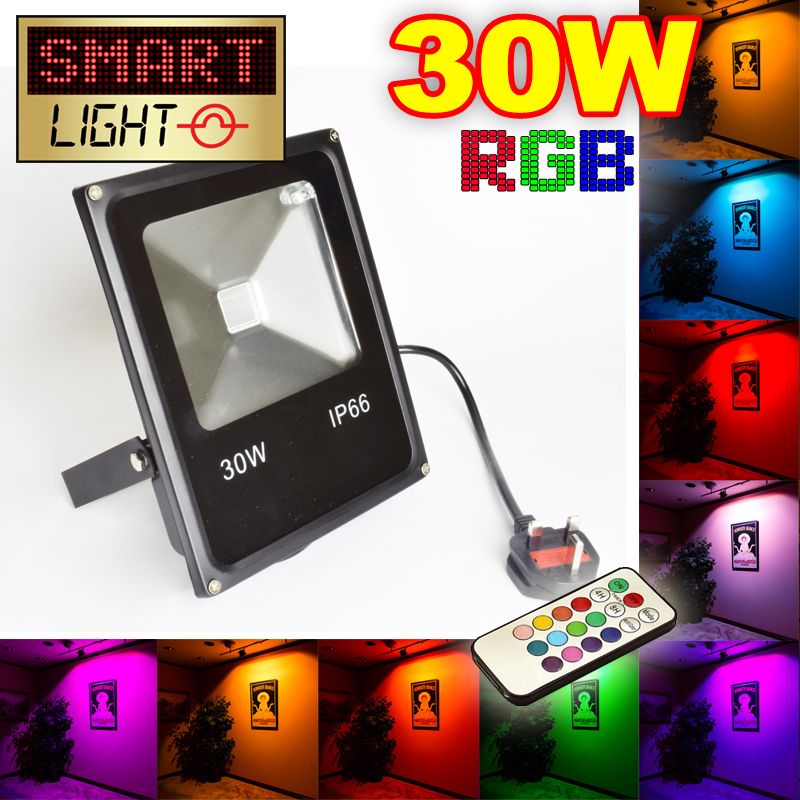 Flat RGB LED Flood Light with Remote - 30W