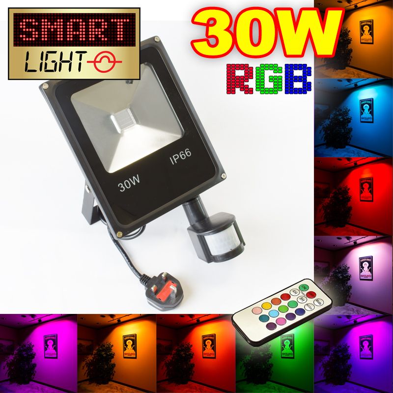 Flat RGB LED Flood Light with Remote + PIR - 30W