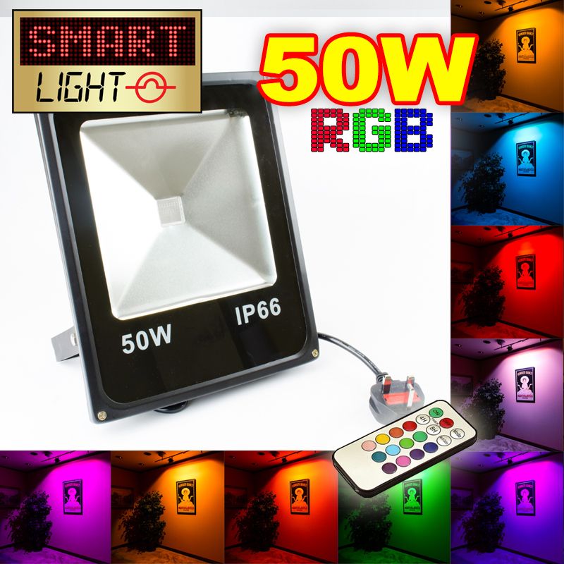 Flat RGB LED Flood Light with Remote - 50W