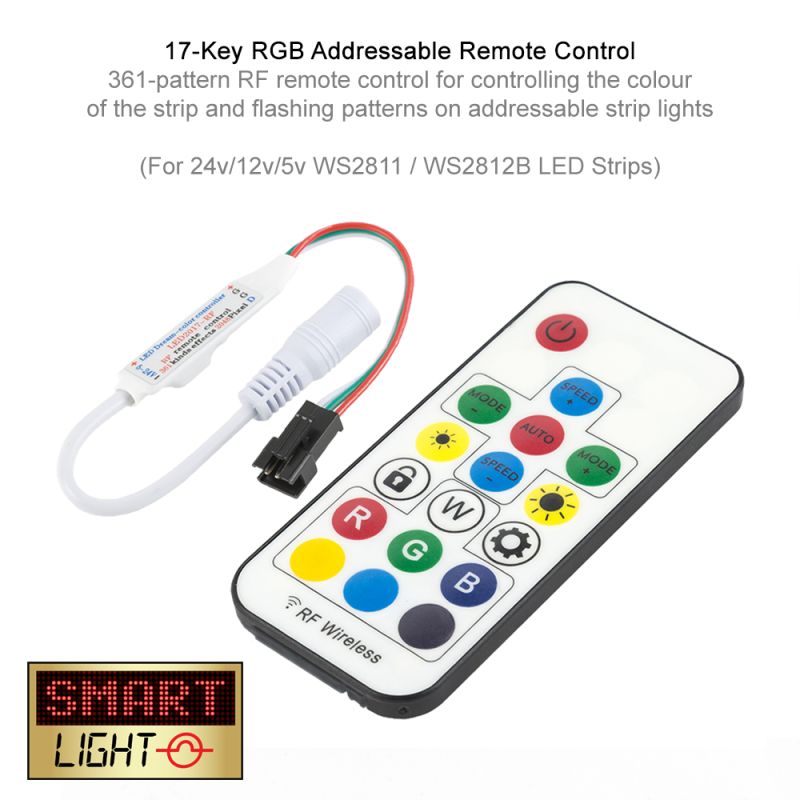 WS2811/WS2812 RF Wireless Dream Color 17 Key Remote Control/Controller - 361 Patterns 5V-24V