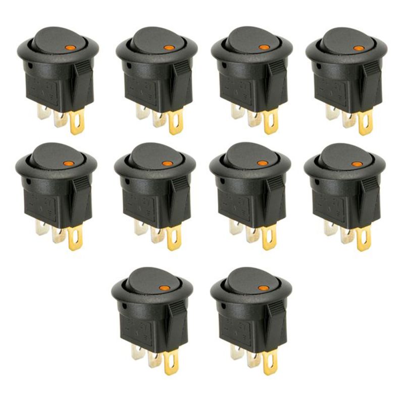 10 x SmartSwitch SPST 20mm 12V/16A Illuminated Round Rocker Switch - AMBER LED