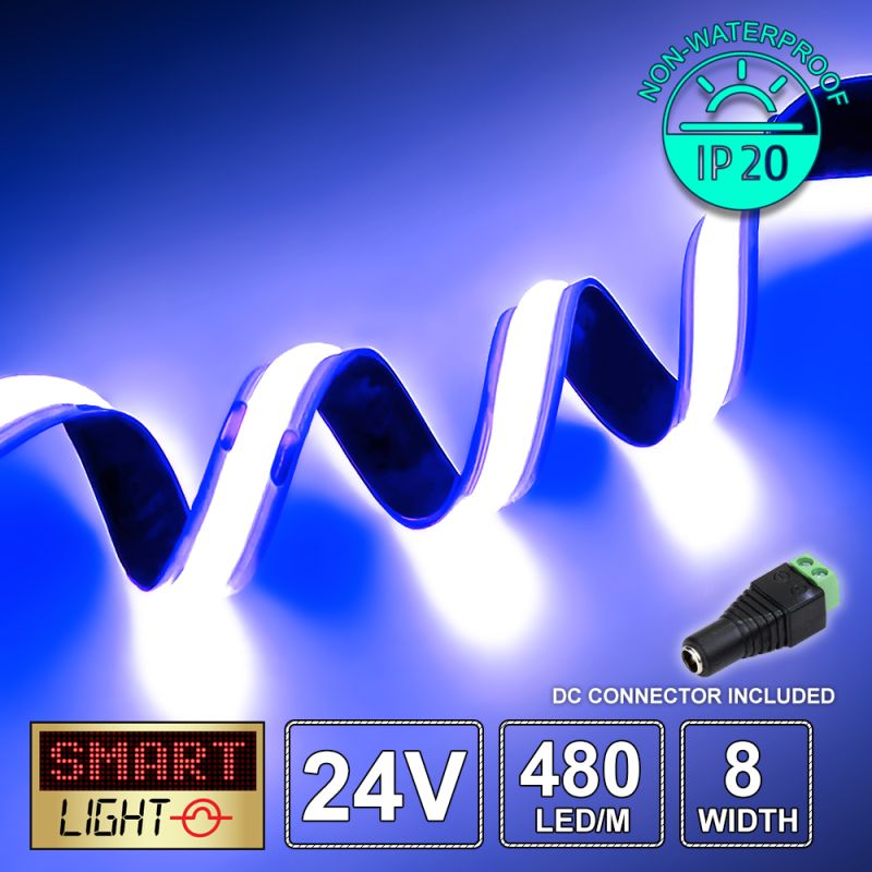 24V/5m BLUE COB LED Strip (480 LED / 10w /1100-1800mcd per meter)