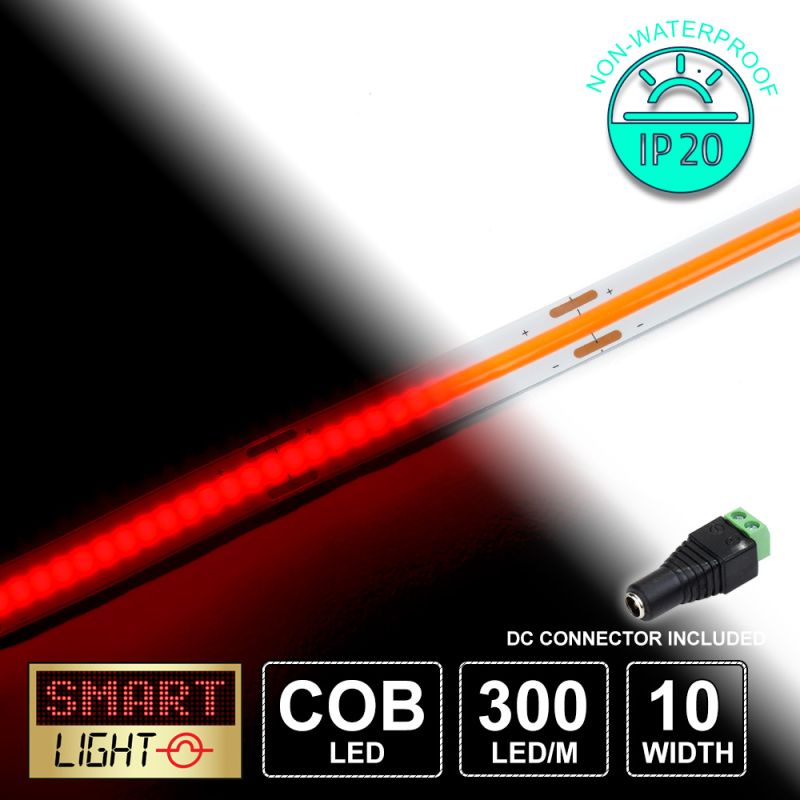 12V/1M RED COB Continuous LED Strip Tape IP20/300 LED (Strip Only)