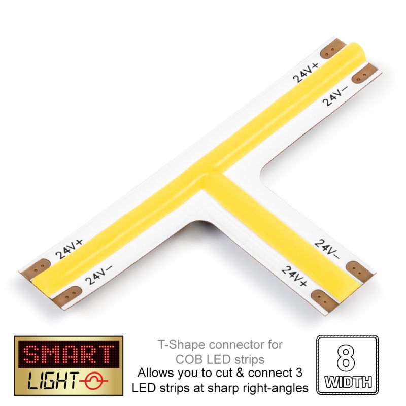 24V T-Shape COOL WHITE (6500k) Junction COB LED Strip Connector (8mm)