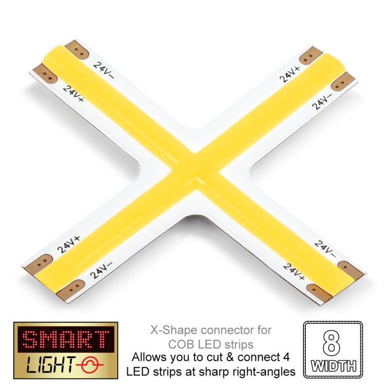 24V X-Shape COOL WHITE (6500k) Intersection COB LED Strip Connector (8mm)