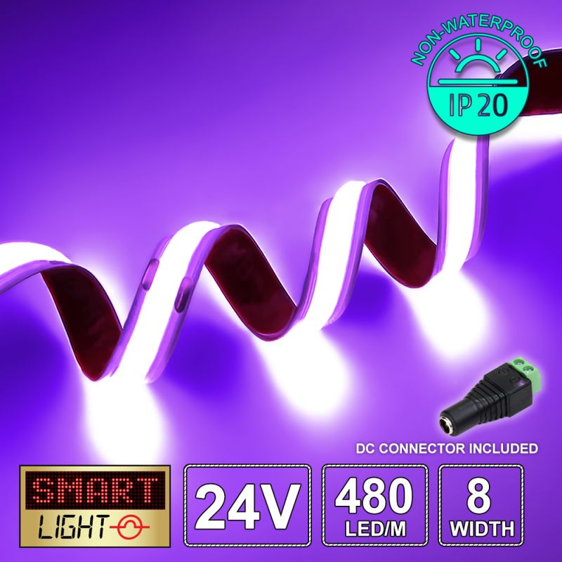 24V/5m MAGENTA COB LED Strip (480 LED / 10w /1100-1800mcd per meter)