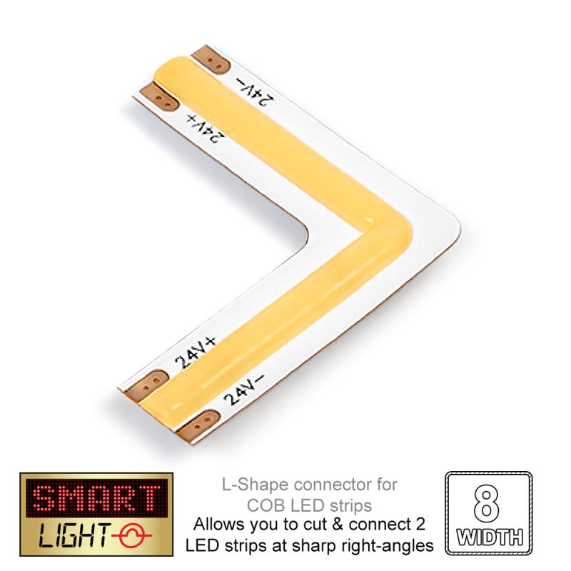 24V L-Shape NATURAL WHITE (4000k) Corner COB LED Strip Connector (8mm)