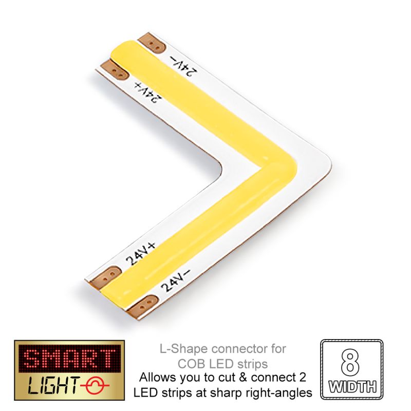 24V L-Shape COOL WHITE (6500k) Corner COB LED Strip Connector (8mm)