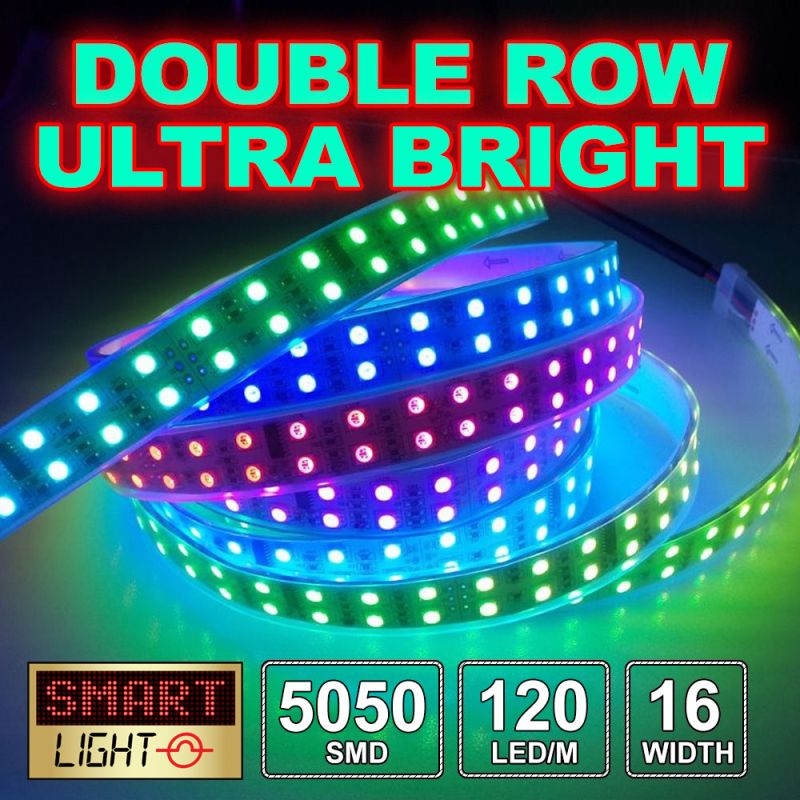 12V/5M Double-Row Ultra Bright RGB 600 LED Light Strip Sticky Tape 120LED/M 16mm