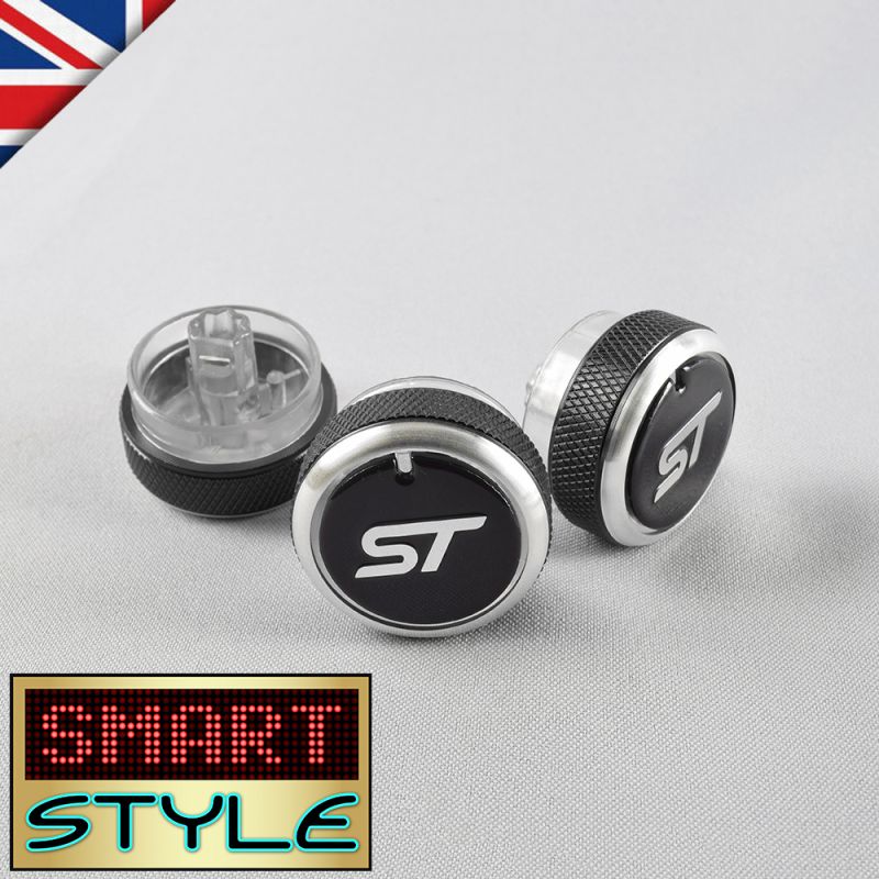 BLACK (WITH LOGO) Aluminium Air-Con Knob Set for Ford Focus (ST STYLE)