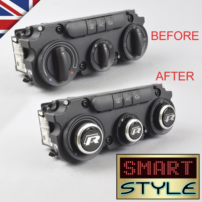 BLACK (WITH LOGO) Aluminium Air-Con Knob Set for Golf R - Black