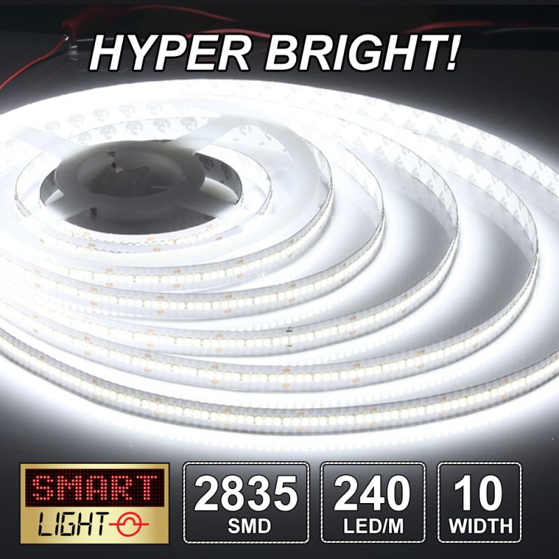 12V/5M WHITE Ultra Bright 1200 LED Light Strip Sticky Tape SMD 2835 DC 240LED/M 10mm