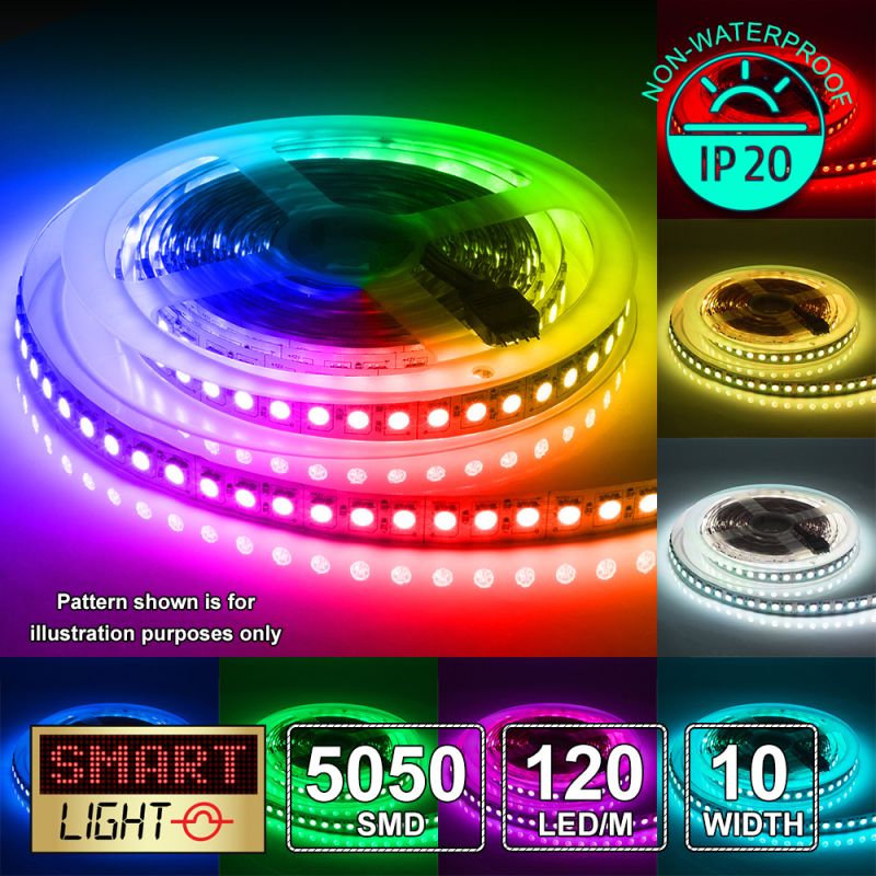 12V/5M SMD 5050 IP20 Non-Waterproof 10mm LED Strip 600 LED (120LED/M) - RGB