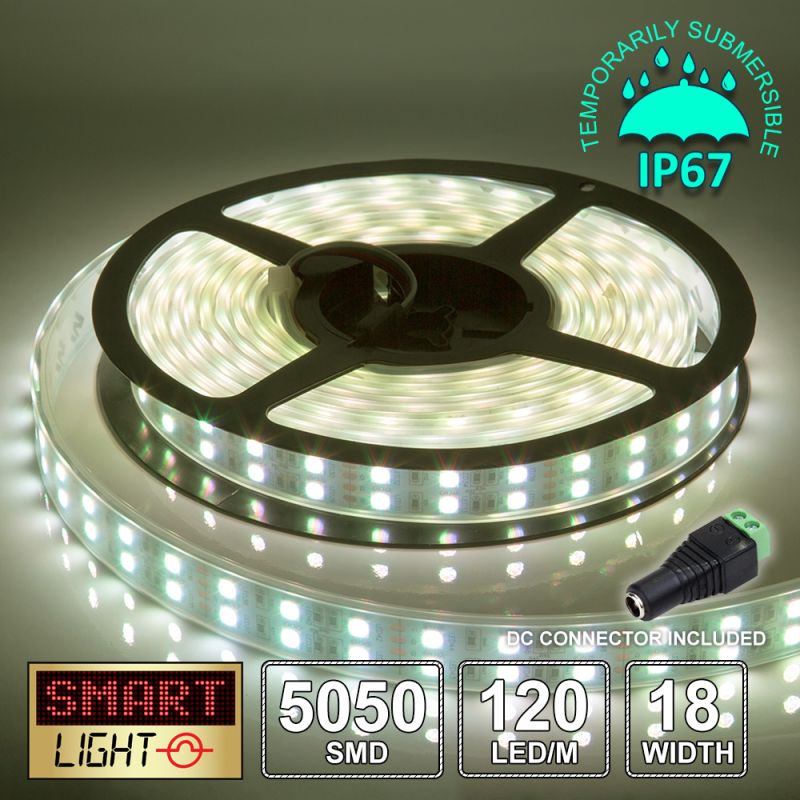 12V/5M SMD 5050 IP67 Sealed Waterproof Double Row 16mm Strip 600 LED (120LED/M) - WARM WHITE