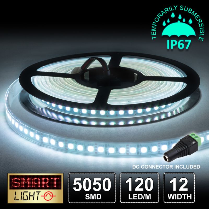 12V/5M SMD 5050 IP67 Sealed Waterproof Strip 600 LED (120LED/M) - COOL WHITE