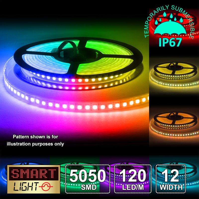 12V/5M SMD 5050 IP67 Sealed Waterproof Strip 600 LED (120LED/M) - RGB