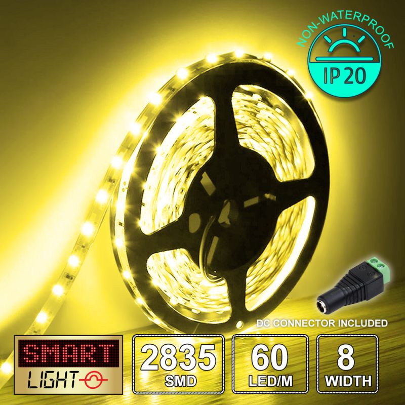 60 LED/M 12V SMD 2835 YELLOW LED Strip IP20 (White PCB)