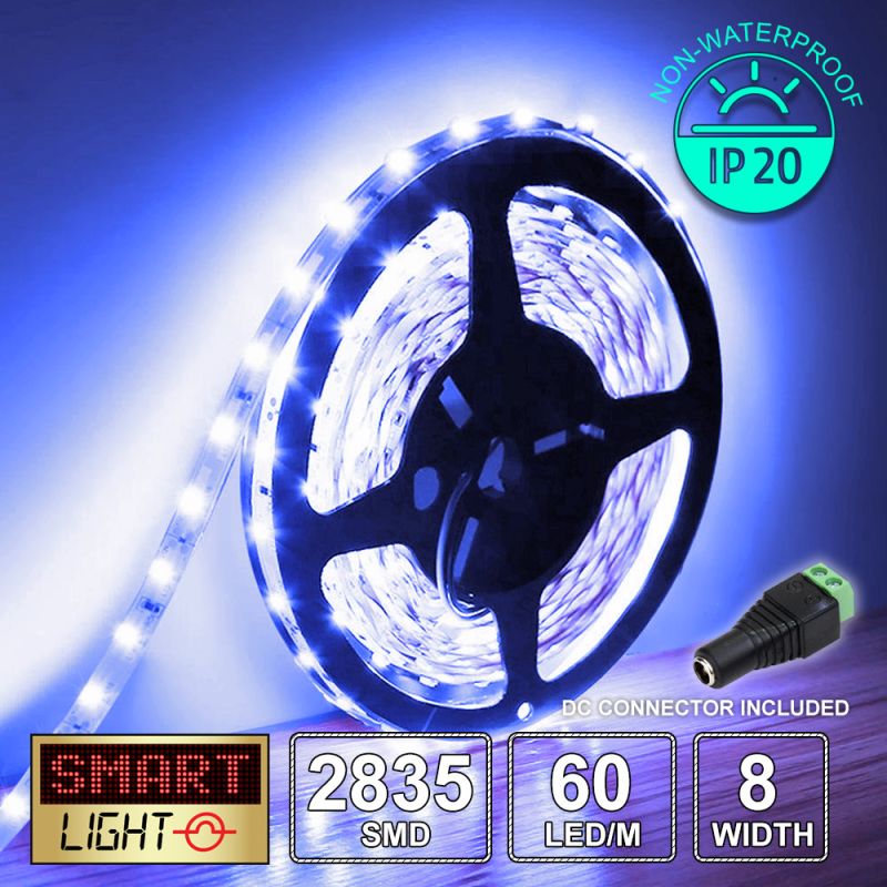 60 LED/M 12V SMD 2835 BLUE LED Strip IP20 (White PCB)