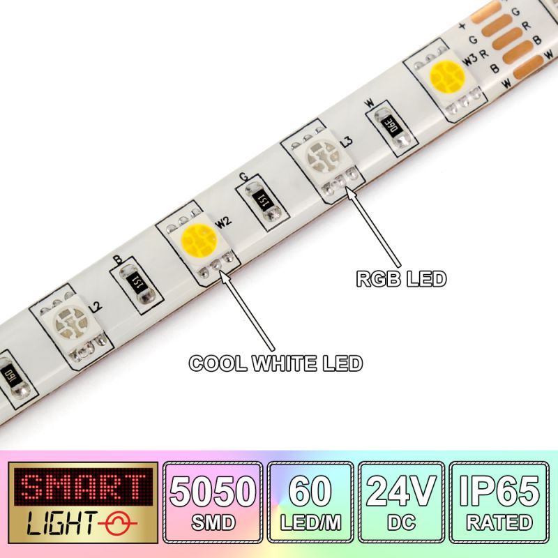 24V/5M SMD 5050 IP65 Waterproof Strip 300 LED - RGB+COOL WHITE