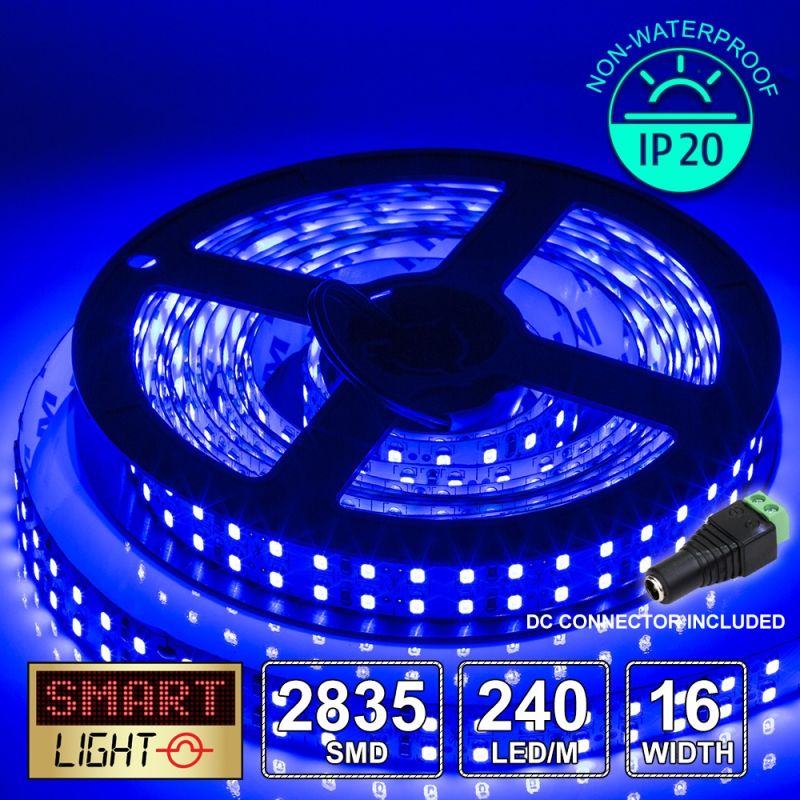 12V/5M SMD 2835 IP20 Non-Waterproof Double Row 16mm Strip 1200 LED (240LED/M) - BLUE