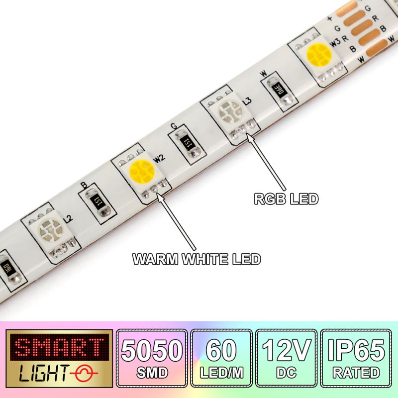 12V/10M SMD 5050 IP65 Waterproof Strip 600 LED - RGB+WARM WHITE