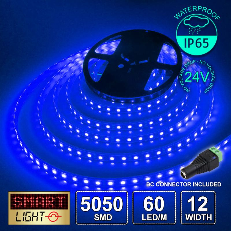 60 LED/M 24V SMD 5050 BLUE LED Strip IP67 (White PCB)