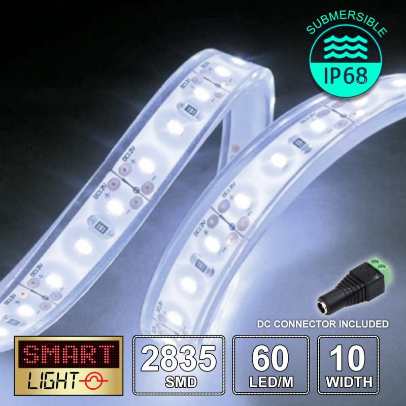 60 LED/M 12V SMD 2835 COOL WHITE LED Strip IP68 (White PCB)