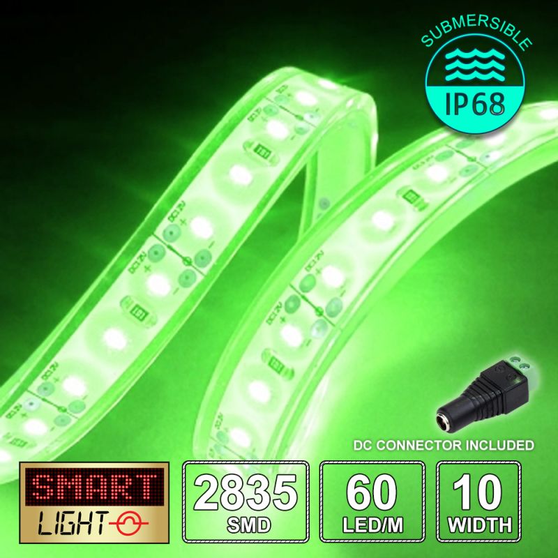 60 LED/M 12V SMD 2835 GREEN LED Strip IP68 (White PCB)