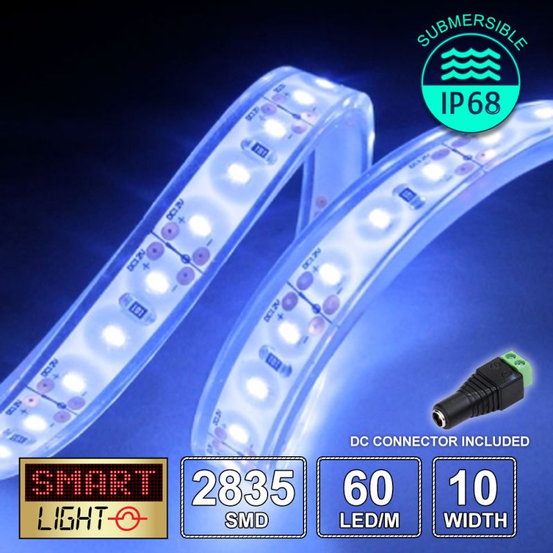 60 LED/M 12V SMD 2835 BLUE LED Strip IP68 (White PCB)