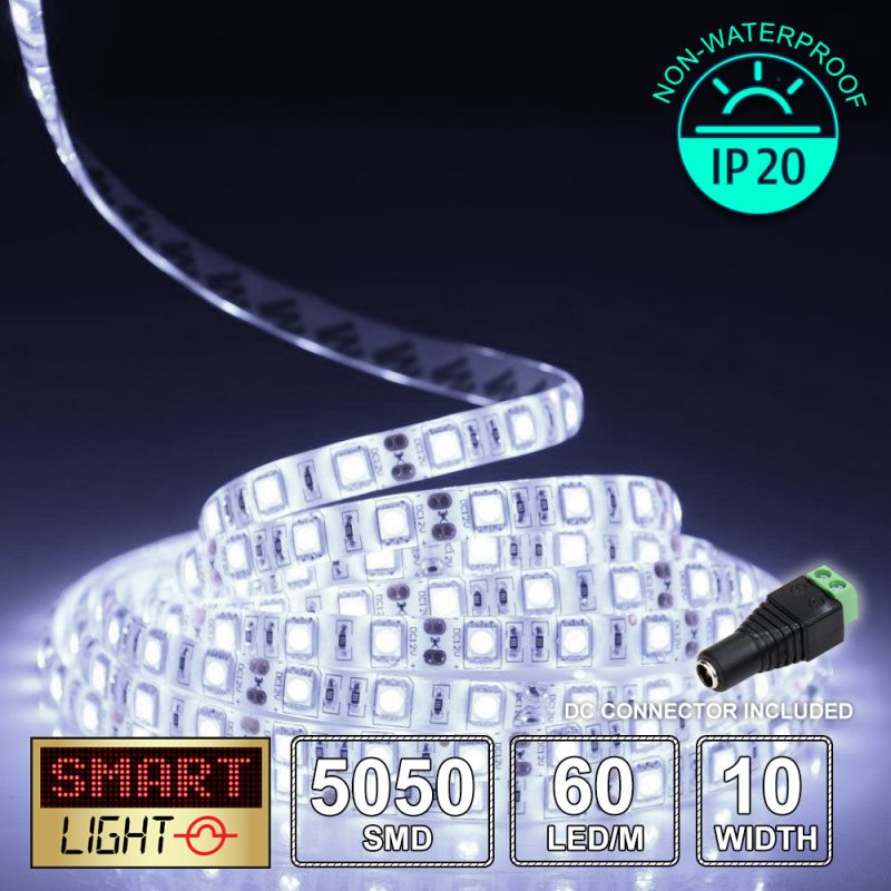 60 LED/M 12V SMD 5050 COOL WHITE LED Strip IP20 (White PCB)
