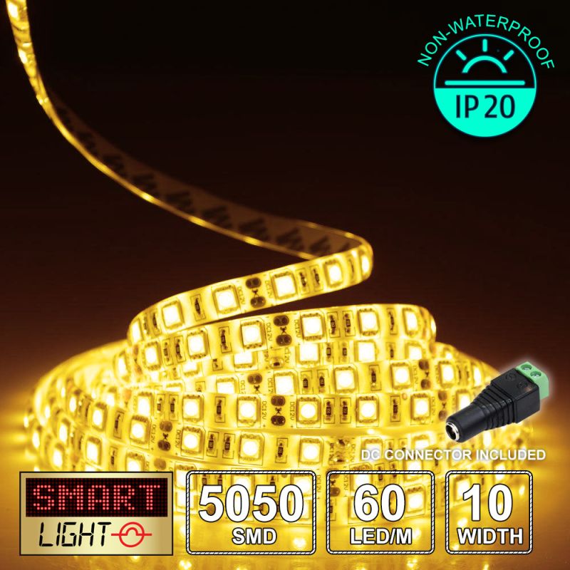 60 LED/M 12V SMD 5050 YELLOW LED Strip IP20 (White PCB)