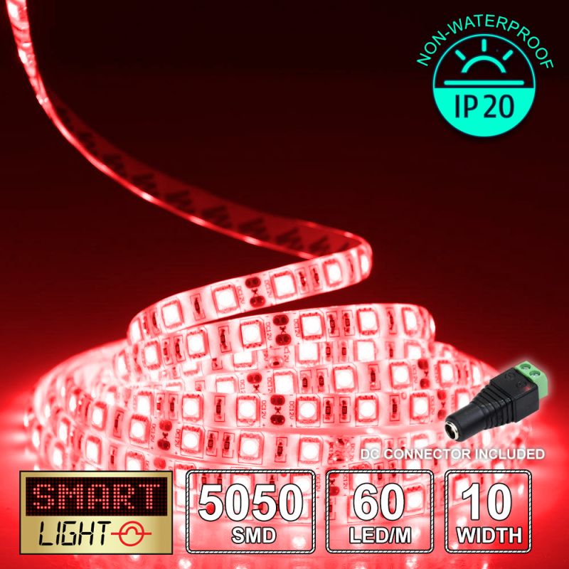 60 LED/M 12V SMD 5050 RED LED Strip IP20 (White PCB)