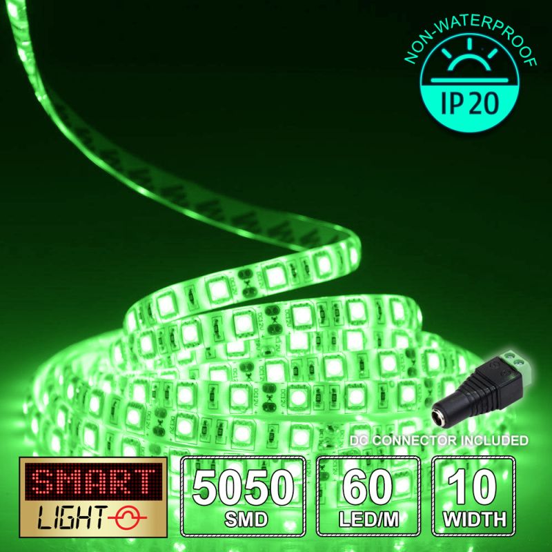 60 LED/M 12V SMD 5050 GREEN LED Strip IP20 (White PCB)