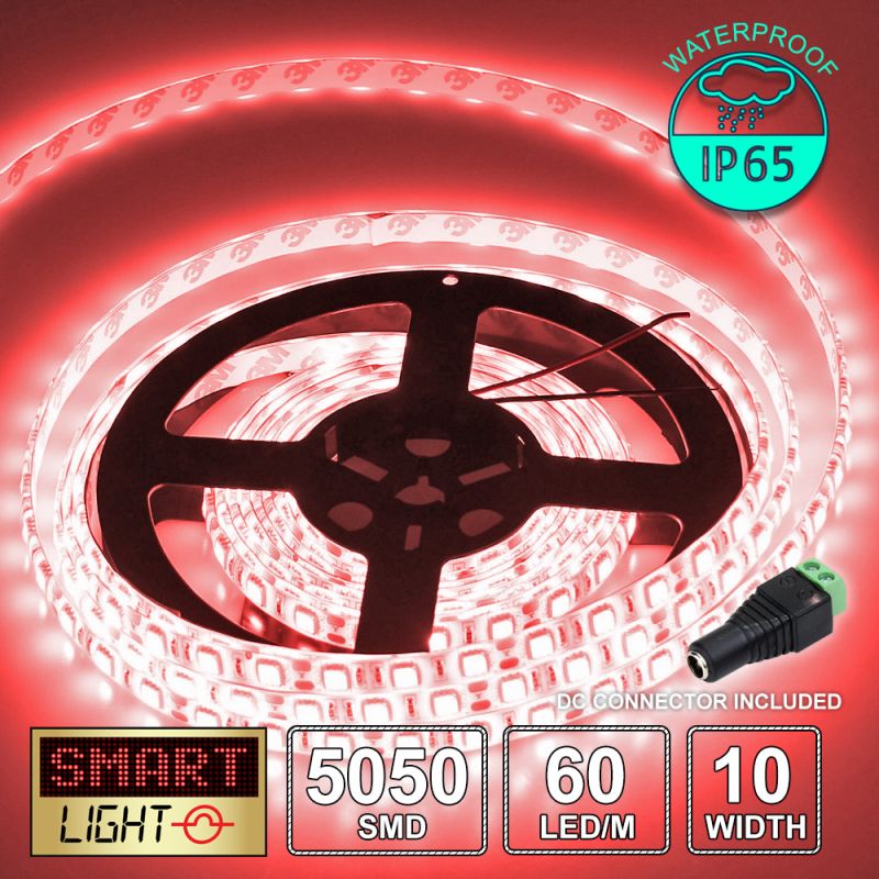 60 LED/M 12V SMD 5050 RED LED Strip IP65 (White PCB)